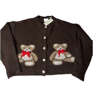 New Luna Ivy Anthropologies Bear Cardigan Brown Sweater Long Sleeve M Tik Tok